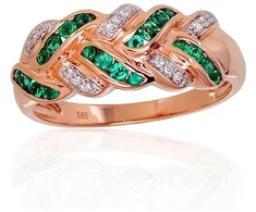 Diamond Sky Jewelry Auksinis žiedas su deimantais ir smaragdais „Aukso Raštas XI“