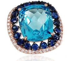 Diamond Sky Jewelry Auksinis žiedas su deimantais, topazais ir safyrais „Imperial Topaz“
