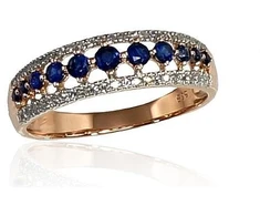 Diamond Sky Jewelry Auksinis žiedas su deimantais ir safyrais „Kamelija III“