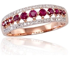 Diamond Sky Jewelry Auksinis žiedas su deimantais ir rubinais „Kamelija II“