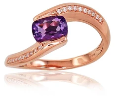 Diamond Sky Jewelry Auksinis žiedas su deimantais ir ametistais „Kometa VIII“