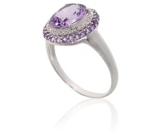 Diamond Sky Jewelry Auksinis žiedas su deimantais ir ametistais „Ametisto Didybė“