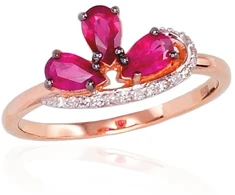 Diamond Sky Jewelry Auksinis žiedas su deimantais ir rubinais „Imperatoriaus Karūna II“