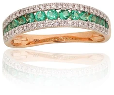 Diamond Sky Jewelry Auksinis žiedas su deimantais ir smaragdais „Kamelija XII“