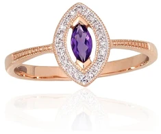 Diamond Sky Jewelry Auksinis žiedas su deimantais ir ametistais „Aleksandrija II“