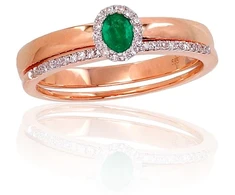 Diamond Sky Jewelry Auksinis žiedas su deimantais ir smaragdais „Je t'aime IV“