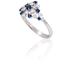 Diamond Sky Jewelry Balto aukso 585 prabos žiedas su deimantais ir safyrais „Lunar Symphony“