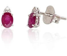 Diamond Sky Jewelry Balto aukso 585 prabos auskarai su deimantais ir rubinais „Notika“