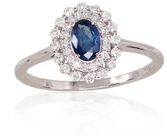 Diamond Sky Jewelry Balto aukso 585 prabos žiedas su deimantais ir safyrais „Romance“