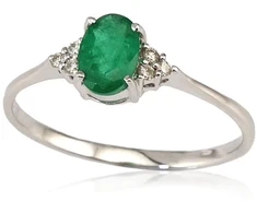 Diamond Sky Jewelry Balto aukso 585 prabos žiedas su deimantais ir smaragdais „Grakštumas III“