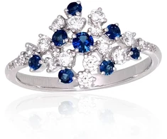 Diamond Sky Jewelry Balto aukso 585 prabos žiedas su deimantais ir safyrais „Lunar Symphony“