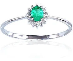 Diamond Sky Jewelry Balto aukso 585 prabos žiedas su deimantais ir smaragdais „Ferro II“