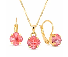 Diamond Sky Jewelry Papuošalų rinkinys moterims „Magical Square (Maroon Ignite)“ su Swarovski® kristalais