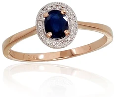 Diamond Sky Jewelry Raudono aukso 585 prabos žiedas su deimantais ir safyrais „Sofia III“