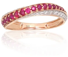 Diamond Sky Jewelry Raudono aukso 585 prabos žiedas su deimantais ir rubinais „Roxana IV“
