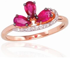 Diamond Sky Jewelry Raudono aukso 585 prabos žiedas su deimantais ir rubinais „Imperatoriaus Karūna II“