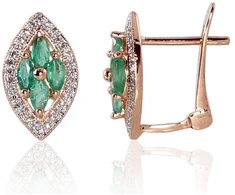Diamond Sky Jewelry Raudono aukso 585 prabos auskarai su deimantais ir smaragdais „Aleksandrija IV“