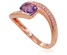 Diamond Sky Jewelry Raudono aukso 585 prabos žiedas su deimantais ir ametistais „Kometa VIII“