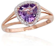 Diamond Sky Jewelry Raudono aukso 585 prabos žiedas su deimantais ir ametistais „Princess III“
