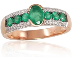 Diamond Sky Jewelry Raudono aukso 585 prabos žiedas su deimantais ir smaragdais „Eternity II“