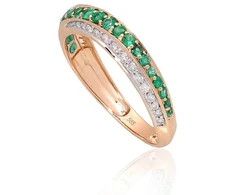 Diamond Sky Jewelry Raudono aukso 585 prabos žiedas su deimantais ir smaragdais „Roxana III“