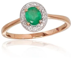 Diamond Sky Jewelry Raudono aukso 585 prabos žiedas su deimantais ir smaragdais „Sofia“