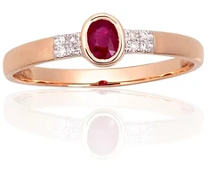 Diamond Sky Jewelry Raudono aukso 585 prabos žiedas su deimantais ir rubinais „Grakštumas XI“