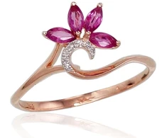 Diamond Sky Jewelry Raudono aukso 585 prabos žiedas su deimantais ir rubinais „Crystallite V“