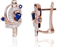 Diamond Sky Jewelry Raudono aukso 585 prabos auskarai su deimantais ir safyrais „Grotex VI“