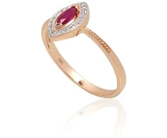 Diamond Sky Jewelry Raudono aukso 585 prabos žiedas su deimantais ir rubinais „Aleksandrija“