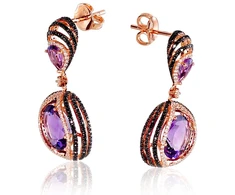 Diamond Sky Jewelry Raudono aukso 585 prabos auskarai su deimantais ir ametistais „Žvaigždynas“