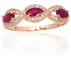 Diamond Sky Jewelry Raudono aukso 585 prabos žiedas su deimantais ir rubinais „Atėnė XI“
