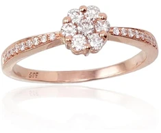 Diamond Sky Jewelry Raudono aukso 585 prabos žiedas su deimantais „Deimantų Gėlė III“