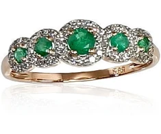 Diamond Sky Jewelry Raudono aukso 585 prabos žiedas su deimantais ir smaragdais „Jenny VIII“
