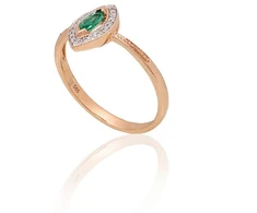 Diamond Sky Jewelry Raudono aukso 585 prabos žiedas su deimantais ir smaragdais „Aleksandrija III“