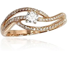 Diamond Sky Jewelry Raudono aukso 585 prabos žiedas su deimantais „Auksinė Banga VI“