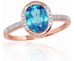 Diamond Sky Jewelry Raudono aukso 585 prabos žiedas su deimantais ir topazais „Femme Fatale“