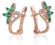 Diamond Sky Jewelry Auksiniai auskarai su deimantais ir smaragdais „Crystallite VI“