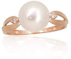 Diamond Sky Jewelry Raudono aukso 585 prabos žiedas su deimantais ir perlais „Galos“