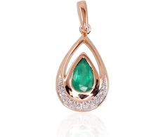 Diamond Sky Jewelry Raudono aukso 585 prabos pakabukas su deimantais ir smaragdais „Royal V“
