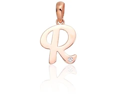 Diamond Sky Jewelry Raudono aukso 585 prabos raidės pakabukas su cirkoniais „R IV“
