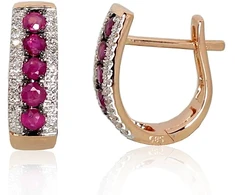 Diamond Sky Jewelry Auksiniai auskarai su deimantais ir rubinais „Kamelija VIII“