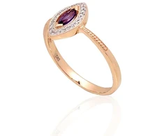 Diamond Sky Jewelry Raudono aukso 585 prabos žiedas su deimantais ir ametistais „Aleksandrija II“
