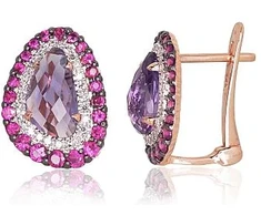 Diamond Sky Jewelry Raudono aukso 585 prabos auskarai su deimantais, rubinais ir ametistais „Charlotte III“