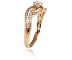 Diamond Sky Jewelry Raudono aukso 585 prabos žiedas su deimantais „Auksinė Banga VI“