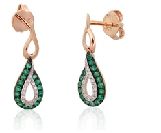 Diamond Sky Jewelry Raudono aukso 585 prabos auskarai su deimantais ir smaragdais „Princesės Ašara“