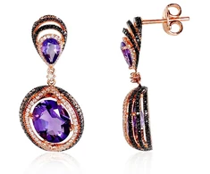 Diamond Sky Jewelry Raudono aukso 585 prabos auskarai su deimantais ir ametistais „Žvaigždynas“