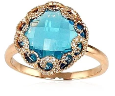 Diamond Sky Jewelry Raudono aukso 585 prabos žiedas su deimantais ir topazais „Henry II“