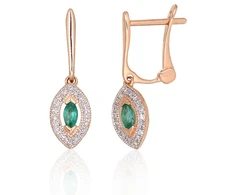 Diamond Sky Jewelry Auksiniai auskarai su deimantais ir smaragdais „Aleksandrija II“