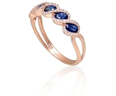Diamond Sky Jewelry Raudono aukso 585 prabos žiedas su deimantais ir safyrais „Atėnė II“